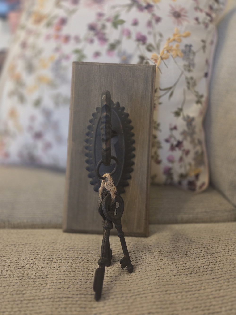 Hobby Lobby Black Iron Key Hook on Wood Plaque